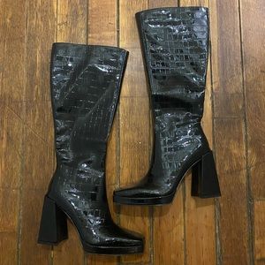 Princess Polly Montgomery Boot Black Croc